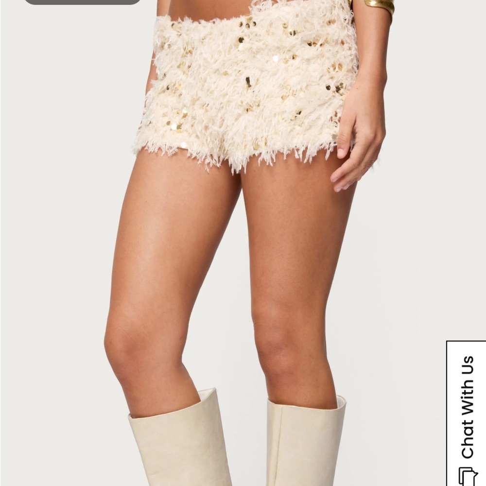 Edikted Faux Feather Sequin Micro Shorts